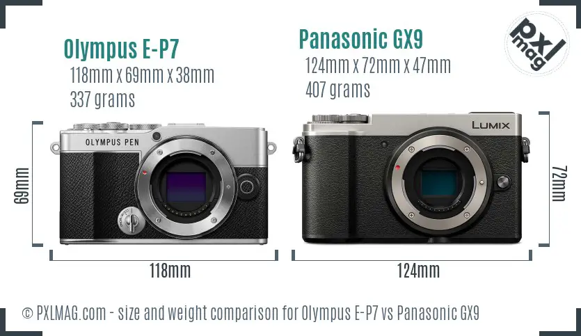 Olympus E-P7 vs Panasonic GX9 size comparison