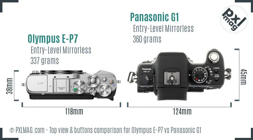 Olympus E-P7 vs Panasonic G1 top view buttons comparison