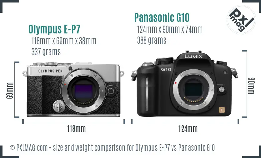 Olympus E-P7 vs Panasonic G10 size comparison