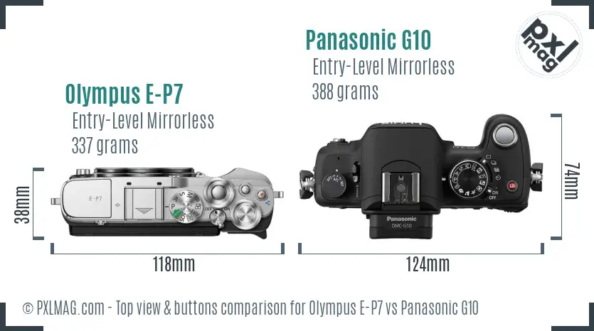 Olympus E-P7 vs Panasonic G10 top view buttons comparison