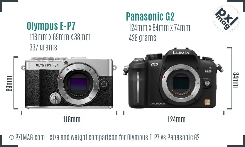 Olympus E-P7 vs Panasonic G2 size comparison