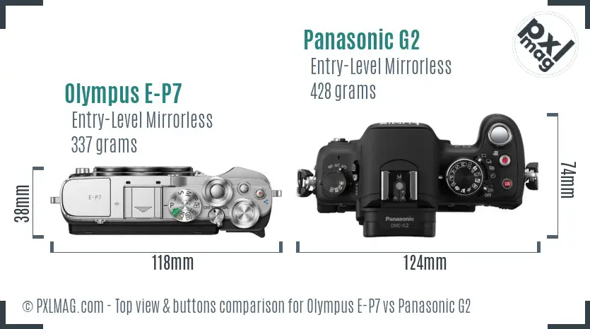 Olympus E-P7 vs Panasonic G2 top view buttons comparison