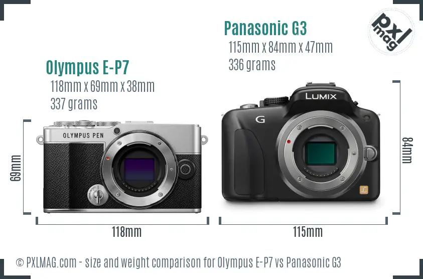 Olympus E-P7 vs Panasonic G3 size comparison