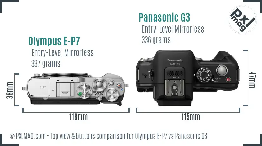 Olympus E-P7 vs Panasonic G3 top view buttons comparison