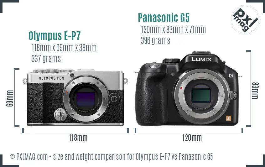 Olympus E-P7 vs Panasonic G5 size comparison