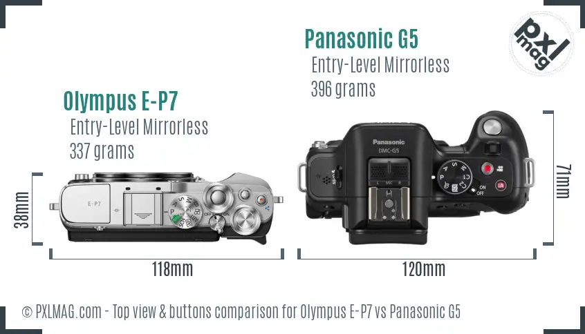 Olympus E-P7 vs Panasonic G5 top view buttons comparison