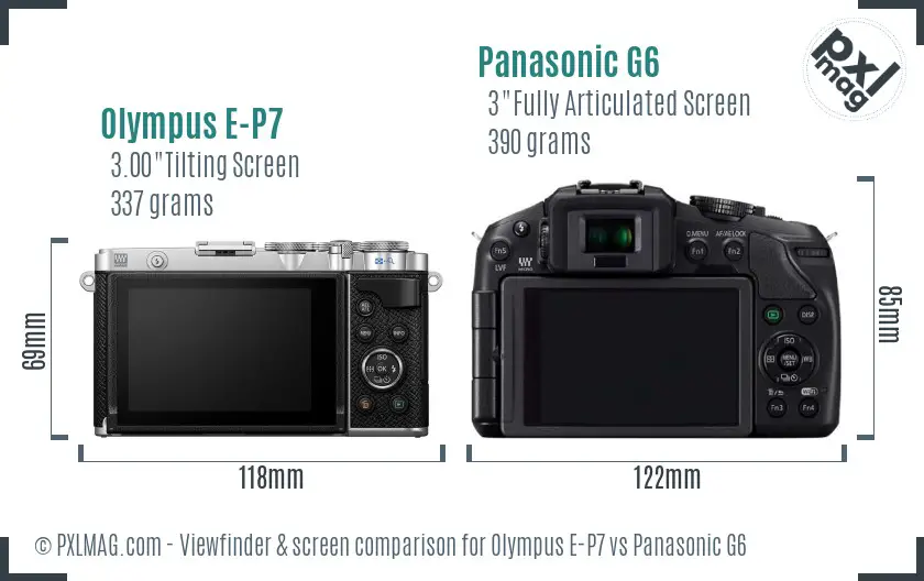 Olympus E-P7 vs Panasonic G6 Screen and Viewfinder comparison