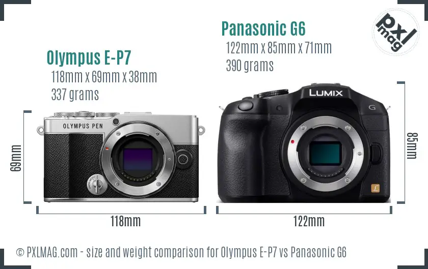 Olympus E-P7 vs Panasonic G6 size comparison