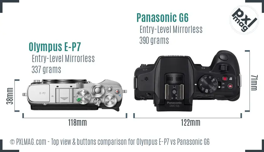 Olympus E-P7 vs Panasonic G6 top view buttons comparison