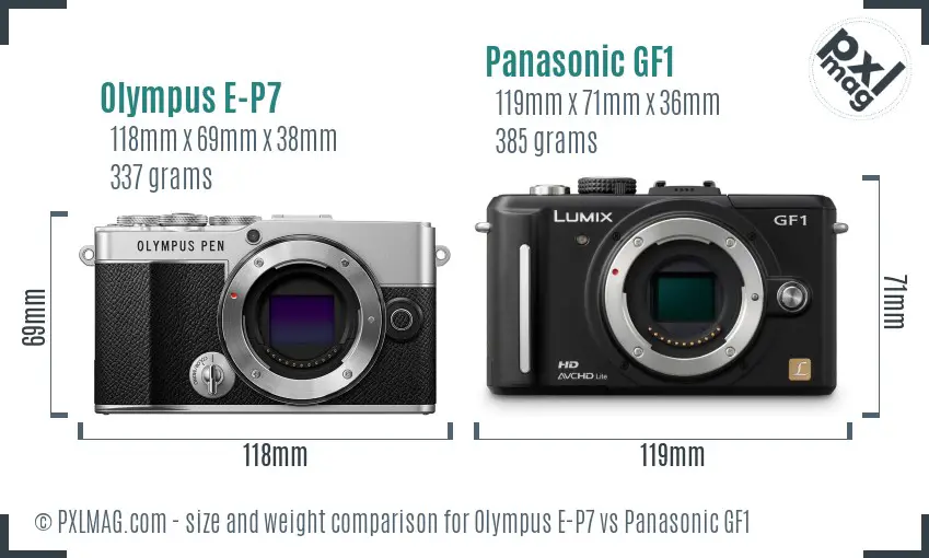 Olympus E-P7 vs Panasonic GF1 size comparison