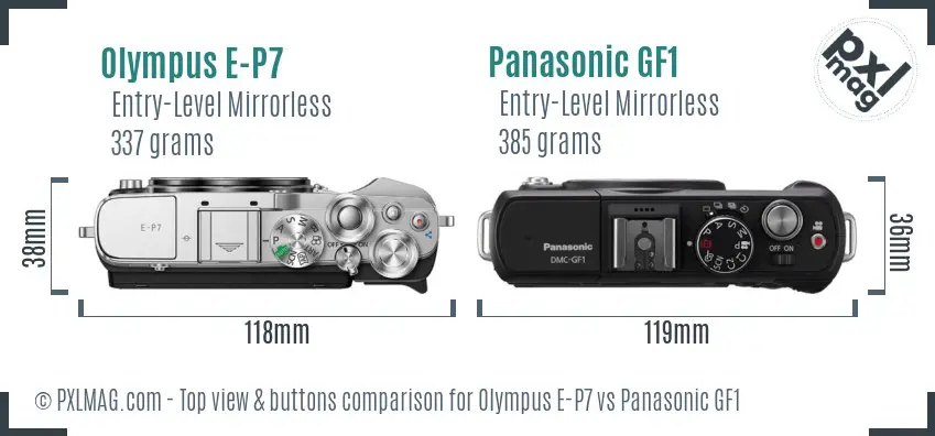 Olympus E-P7 vs Panasonic GF1 top view buttons comparison