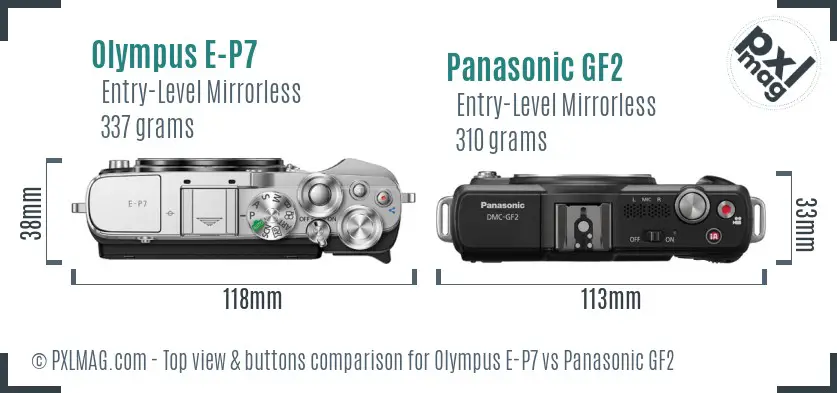 Olympus E-P7 vs Panasonic GF2 top view buttons comparison