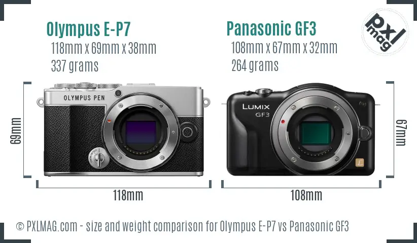 Olympus E-P7 vs Panasonic GF3 size comparison