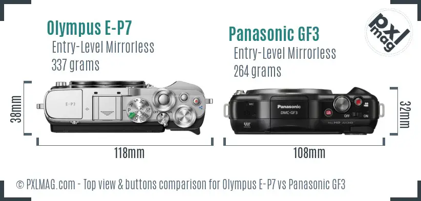 Olympus E-P7 vs Panasonic GF3 top view buttons comparison