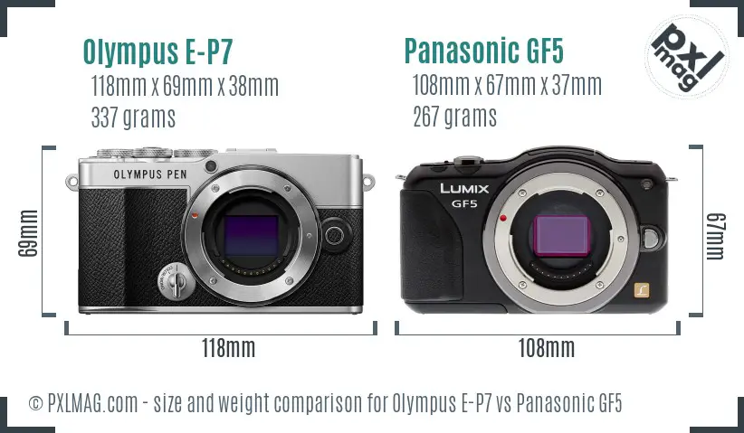 Olympus E-P7 vs Panasonic GF5 size comparison