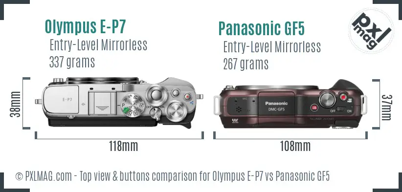 Olympus E-P7 vs Panasonic GF5 top view buttons comparison