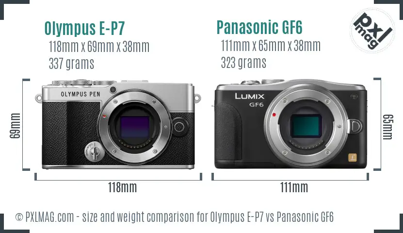 Olympus E-P7 vs Panasonic GF6 size comparison