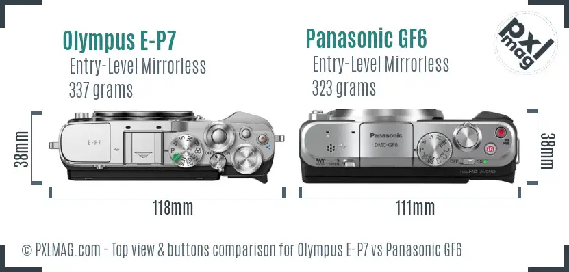 Olympus E-P7 vs Panasonic GF6 top view buttons comparison