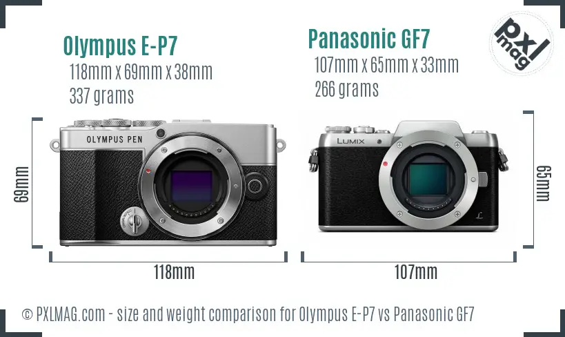 Olympus E-P7 vs Panasonic GF7 size comparison
