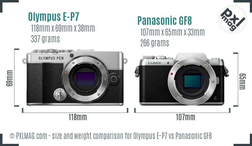 Olympus E-P7 vs Panasonic GF8 size comparison