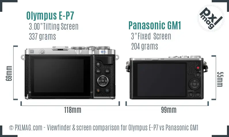 Olympus E-P7 vs Panasonic GM1 Screen and Viewfinder comparison