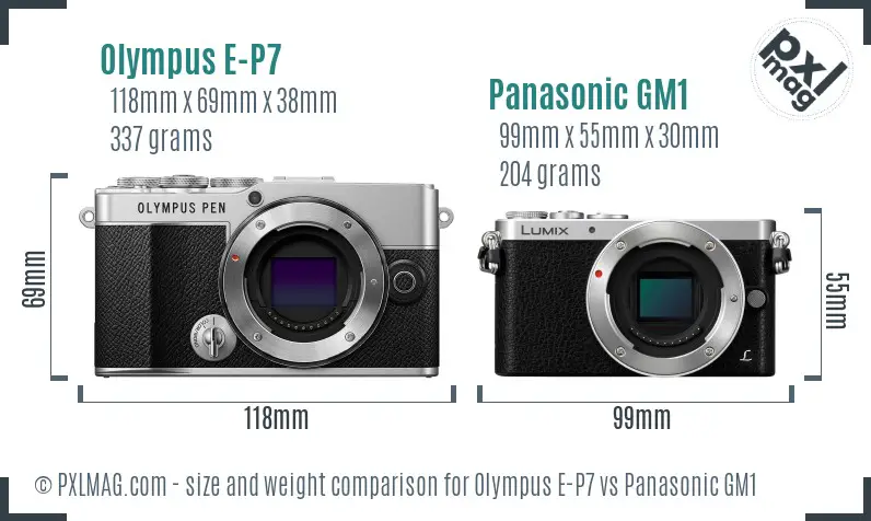 Olympus E-P7 vs Panasonic GM1 size comparison