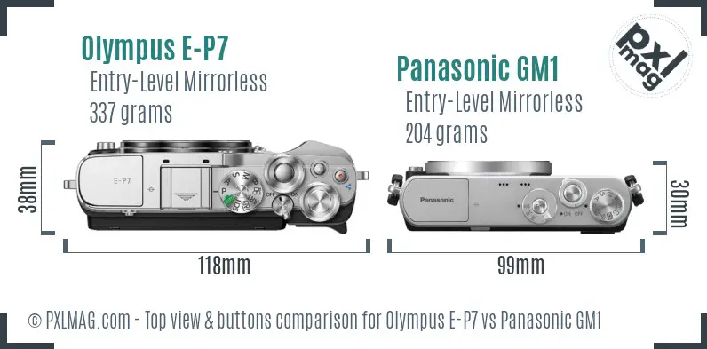 Olympus E-P7 vs Panasonic GM1 top view buttons comparison
