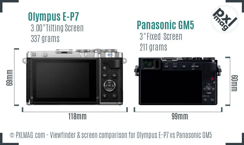Olympus E-P7 vs Panasonic GM5 Screen and Viewfinder comparison