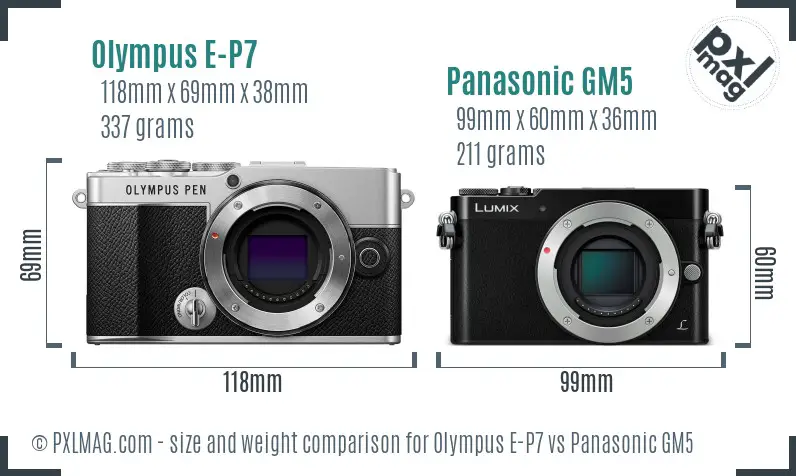 Olympus E-P7 vs Panasonic GM5 size comparison
