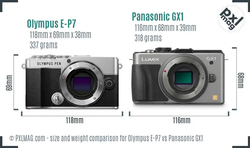 Olympus E-P7 vs Panasonic GX1 size comparison