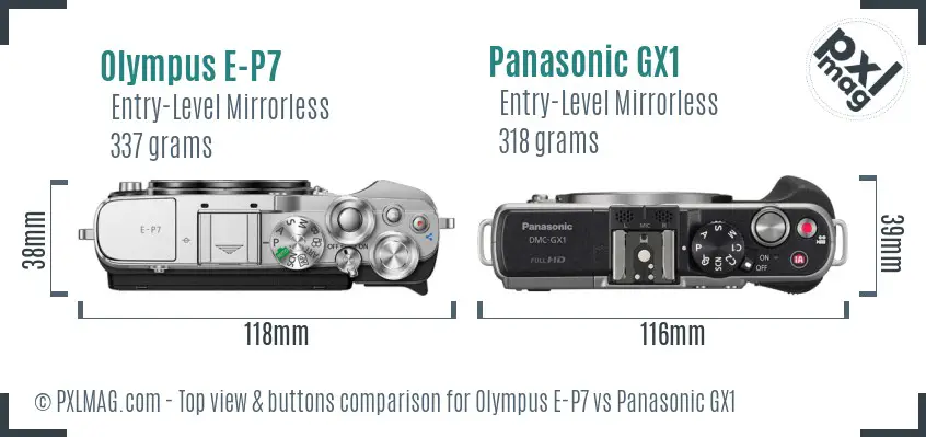 Olympus E-P7 vs Panasonic GX1 top view buttons comparison