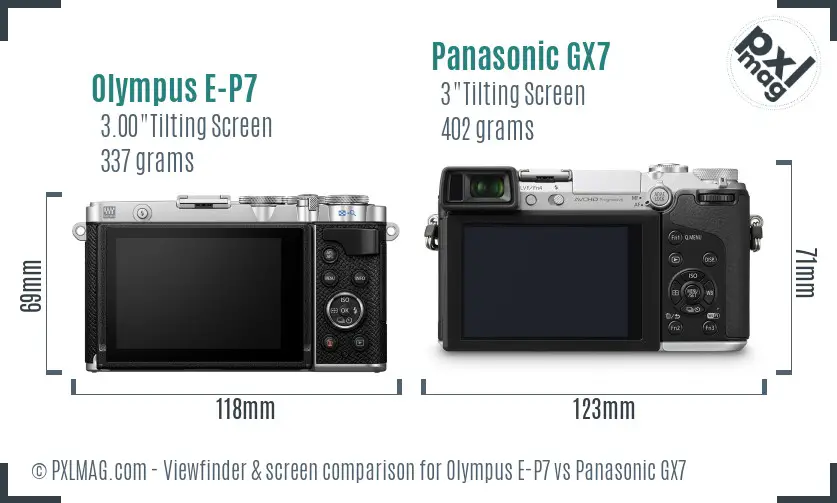 Olympus E-P7 vs Panasonic GX7 Screen and Viewfinder comparison