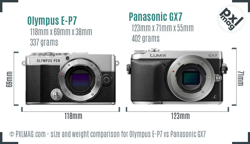 Olympus E-P7 vs Panasonic GX7 size comparison