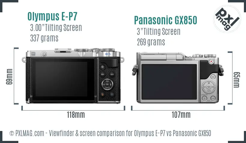 Olympus E-P7 vs Panasonic GX850 Screen and Viewfinder comparison