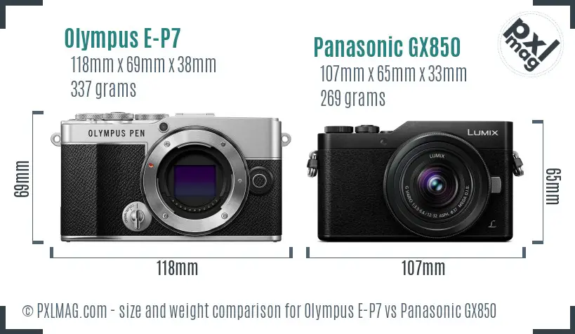 Olympus E-P7 vs Panasonic GX850 size comparison