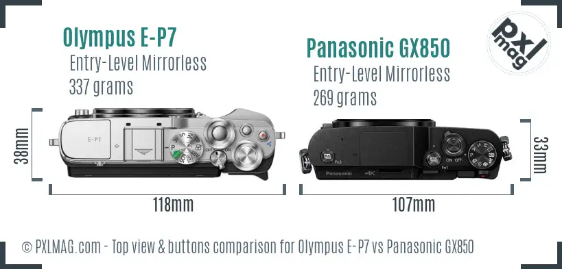Olympus E-P7 vs Panasonic GX850 top view buttons comparison
