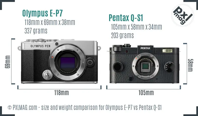 Olympus E-P7 vs Pentax Q-S1 size comparison