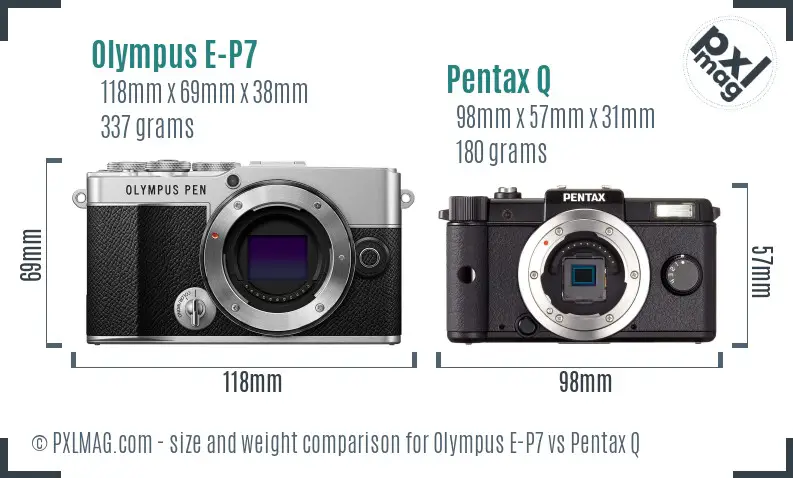 Olympus E-P7 vs Pentax Q size comparison