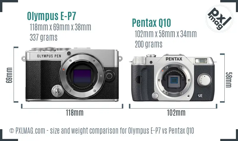 Olympus E-P7 vs Pentax Q10 size comparison