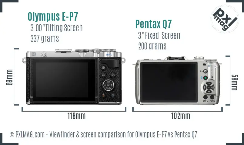 Olympus E-P7 vs Pentax Q7 Screen and Viewfinder comparison