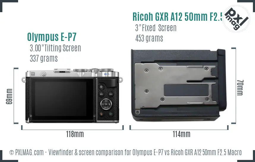 Olympus E-P7 vs Ricoh GXR A12 50mm F2.5 Macro Screen and Viewfinder comparison Olympus E-P7 vs Ricoh GXR A12 50mm F2.5 Macro Screen and Viewfinder comparison
