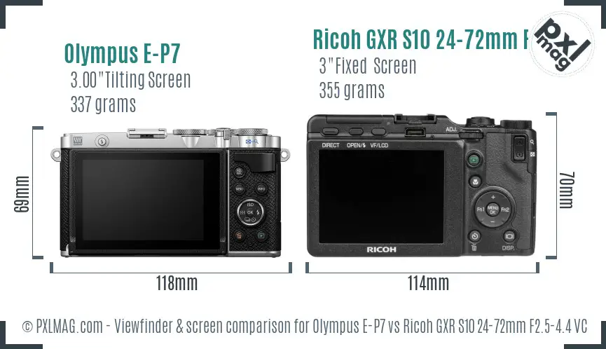 Olympus E-P7 vs Ricoh GXR S10 24-72mm F2.5-4.4 VC Screen and Viewfinder comparison