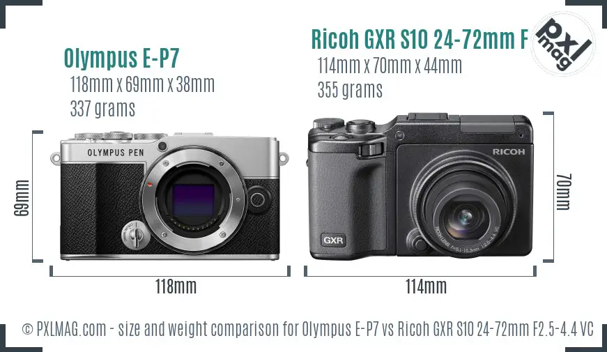 Olympus E-P7 vs Ricoh GXR S10 24-72mm F2.5-4.4 VC size comparison