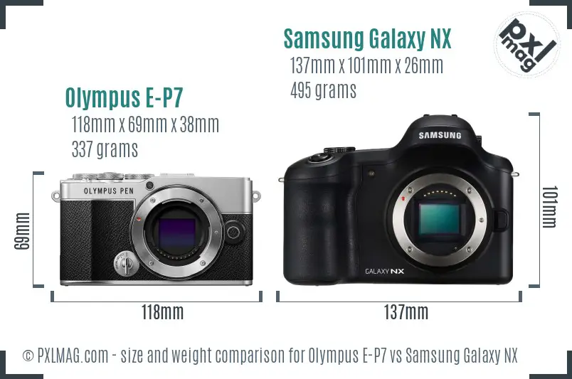 Olympus E-P7 vs Samsung Galaxy NX size comparison