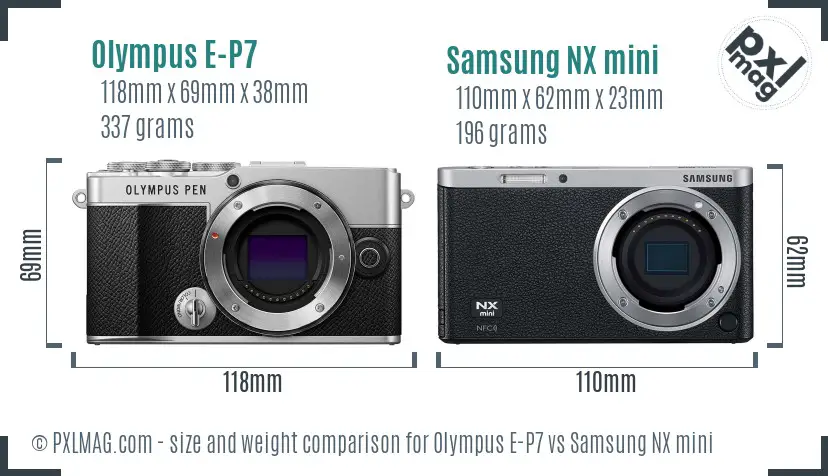 Olympus E-P7 vs Samsung NX mini size comparison