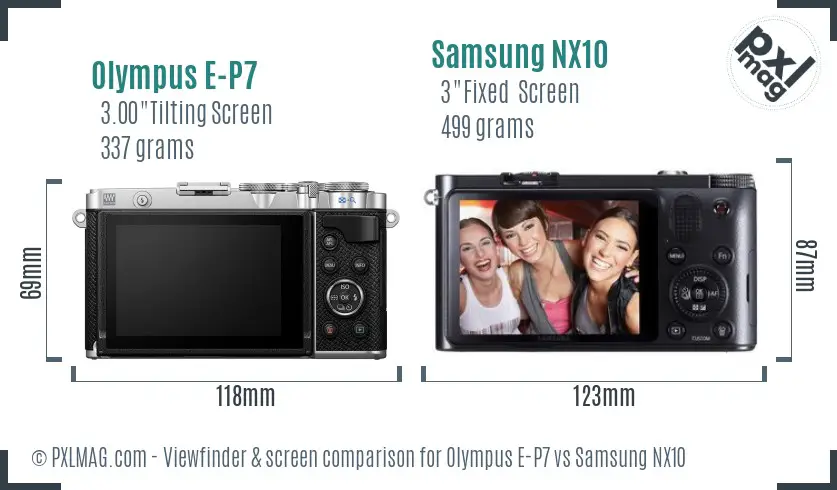 Olympus E-P7 vs Samsung NX10 Screen and Viewfinder comparison Olympus E-P7 vs Samsung NX10 Screen and Viewfinder comparison