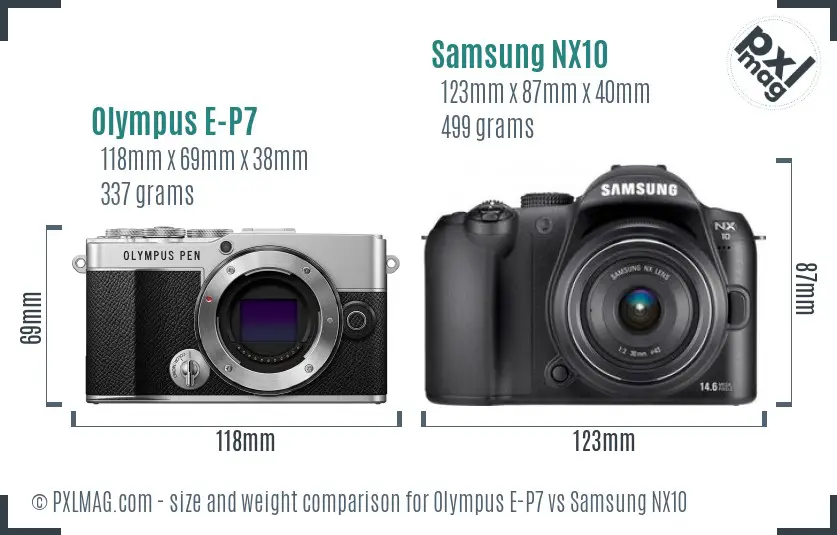 Olympus E-P7 vs Samsung NX10 size comparison Olympus E-P7 vs Samsung NX10 size comparison
