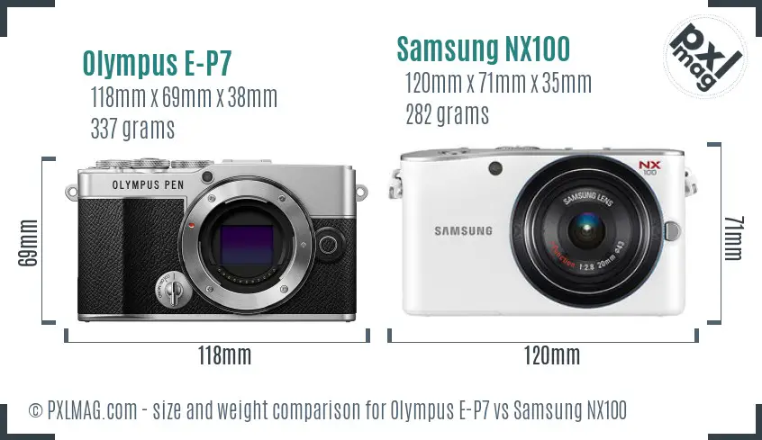 Olympus E-P7 vs Samsung NX100 size comparison