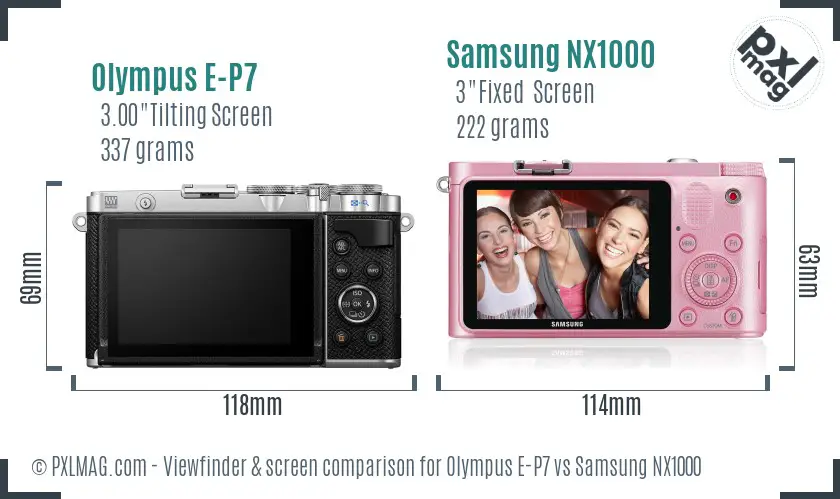 Olympus E-P7 vs Samsung NX1000 Screen and Viewfinder comparison