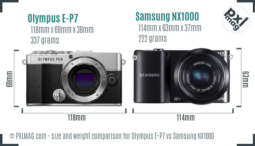Olympus E-P7 vs Samsung NX1000 size comparison